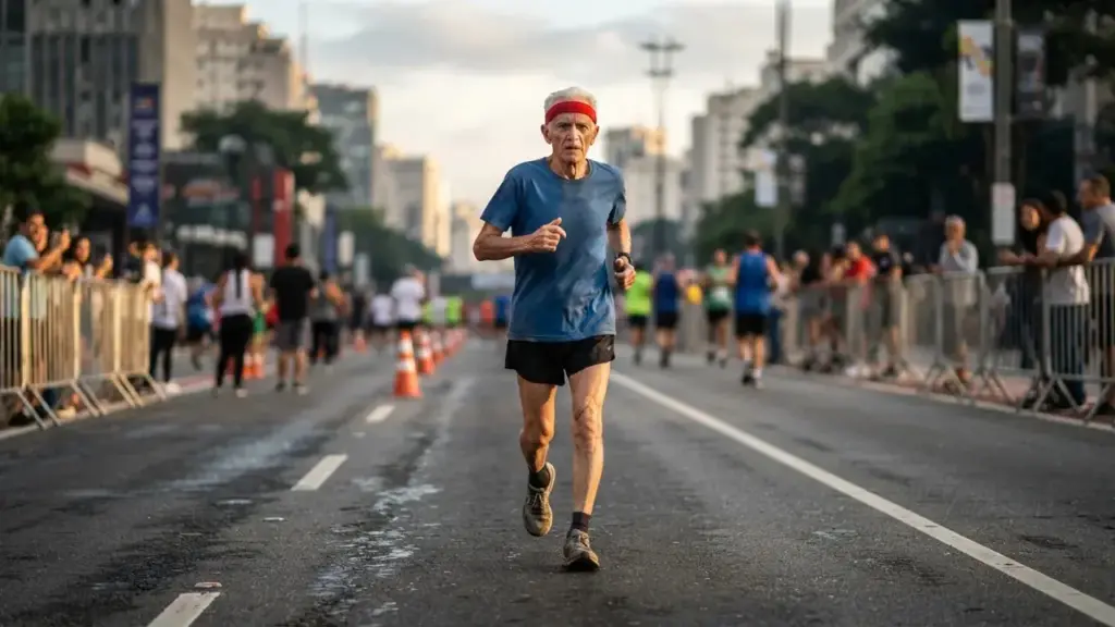 Aos 93 anos, Francisco Lima mora sozinho em Goiânia, corre na esteira duas vezes por semana, terminou a Maratona de Uberaba em 5 horas 34 minutos e 52 segundos e agora precisa de mais 26 provas para chegar a 200 competições antes de completar 94