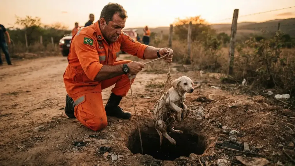 Um filhote de cerca de dois meses caiu num poço seco de 18 metros na zona rural de Igaratinga e os bombeiros descobriram que a boca do buraco tinha só 30 centímetros, o que impedia qualquer um de descer, então mandaram uma câmera, tentaram comida e no fim resolveram com um pano com o cheiro da mãe Um filhote de cerca de dois meses caiu num poço seco de 18 metros na zona rural de Igaratinga e os bombeiros descobriram que a boca do buraco tinha só 30 centímetros, o que impedia qualquer um de descer, então mandaram uma câmera, tentaram comida e no fim resolveram com um pano com o cheiro da mãe