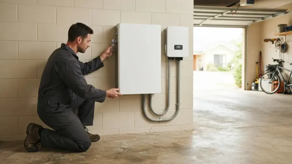 Vários instaladores aceitaram fixar a bateria do sistema solar debaixo da janela da cozinha, mas um deles recusou citando a norma britânica que exige um metro de distância de qualquer porta ou janela, levou o equipamento para a garagem e cobrou 50 metros de cabo blindado e 900 libras de andaime a mais