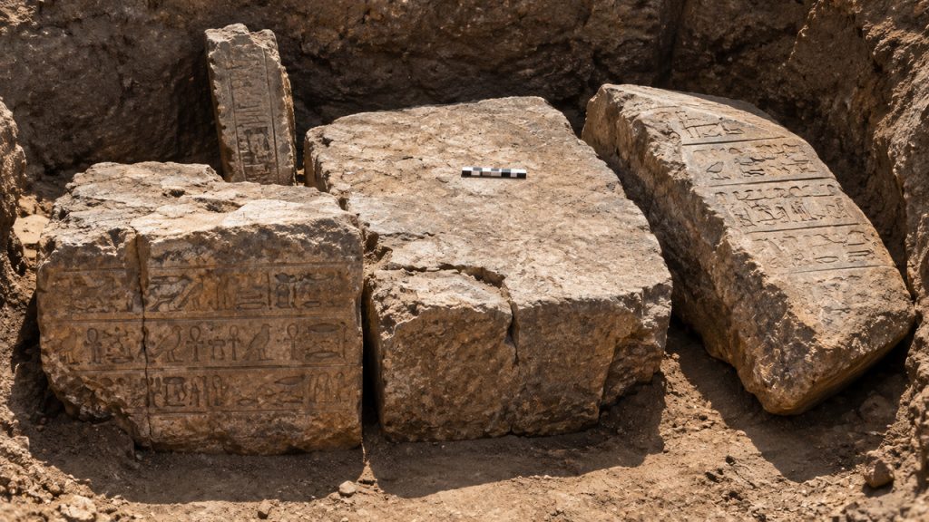 Inscrição em bloco de arenito de 3.200 anos achado em Tell Abu Seifi traz os títulos de Ramsés II e cita Hórus como ‘Senhor da Cidade de Mesen’, reforçando uma busca arqueológica que já dura quase 140 anos perto do Canal de Suez