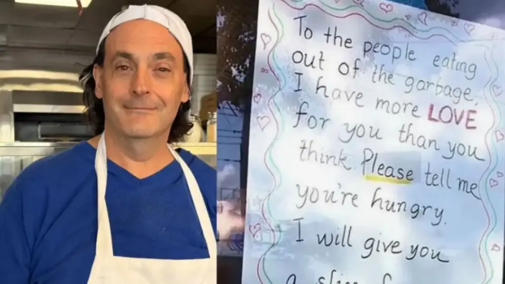 Dono de pizzaria viu idosa comendo pizza retirada do lixo, levou a mulher para dentro, serviu uma fatia nova e quente e, após vê-la chorar ao receber a comida, decidiu transformar a cena em uma corrente do bem contra a fome