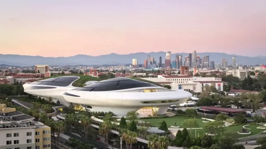 Após mais de uma década, George Lucas conclui museu de US$ 1 bilhão que parece uma nave espacial e esconde 714 poços geotérmicos