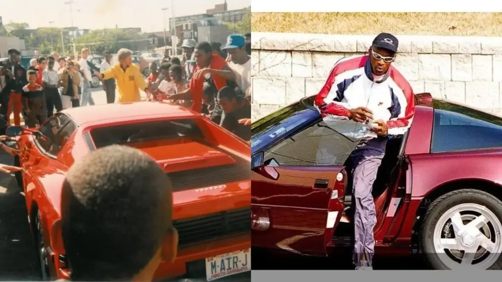 Michael Jordan tinha 34 anos quando saiu do United Center dirigindo esta Ferrari vermelha na noite do quinto título dos Bulls, vendeu o carro cinco anos depois e ele sumiu do mapa por mais de duas décadas, até um colecionador achar um pedaço do número de chassi num fórum de internet