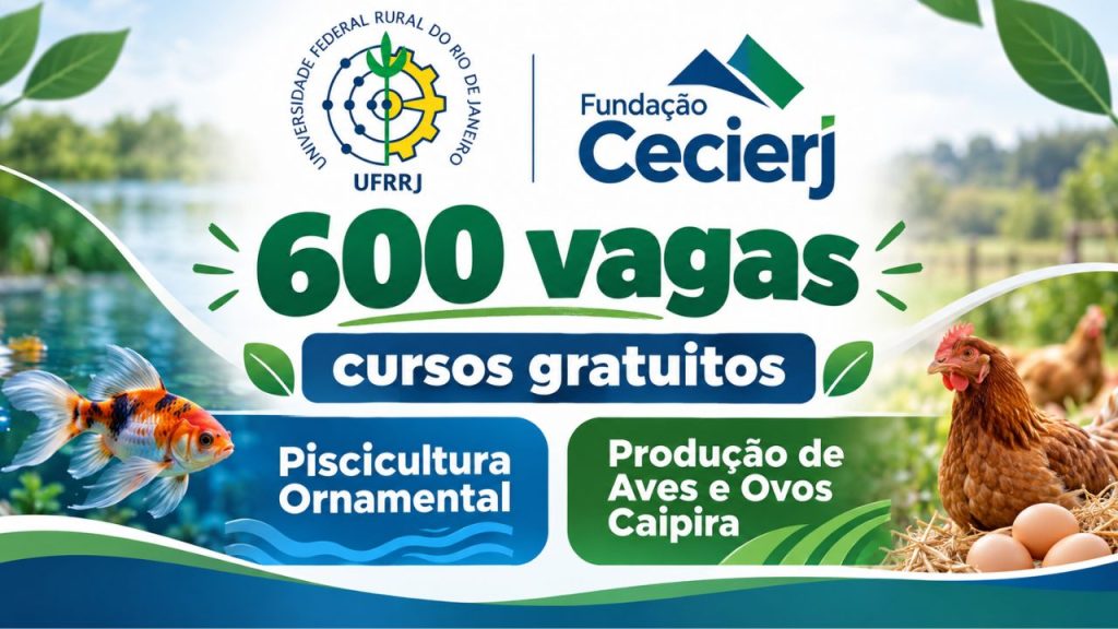 Fundação Cecierj e UFRRJ abrem 600 vagas em cursos gratuitos sobre Piscicultura Ornamental, Produção de Aves e Ovos Caipira para trabalhadores rurais e outros interessados