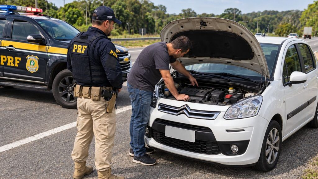 Motorista fica com carro parado por problema mecânico, PRF para para prestar ajuda, consulta os documentos e descobre mandado de prisão por dívida alimentícia e que o veículo era clonado Motorista fica com carro parado por problema mecânico, PRF para para prestar ajuda, consulta os documentos e descobre mandado de prisão por dívida alimentícia e que o veículo era clonado