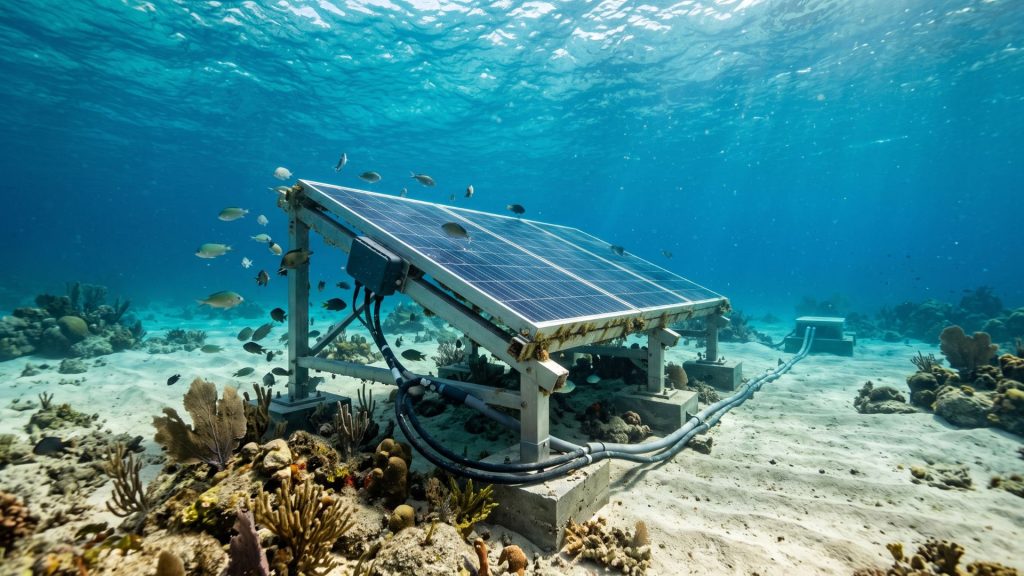 Cientistas criam novo tipo de painel solar que funciona dentro da água do mar a 10 metros de profundidade e atinge 34,71% de eficiência para alimentar sensores e robôs submarinos