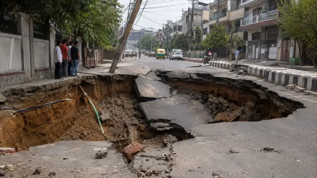 O chão afundou mais de 1 metro em nove anos sob parte da região metropolitana de Delhi: retirada de água subterrânea fez áreas cederem perto de 15 cm por ano, enquanto recuperação dos aquíferos conseguiu até fazer alguns trechos voltarem a subir O chão afundou mais de 1 metro em nove anos sob parte da região metropolitana de Delhi: retirada de água subterrânea fez áreas cederem perto de 15 cm por ano, enquanto recuperação dos aquíferos conseguiu até fazer alguns trechos voltarem a subir