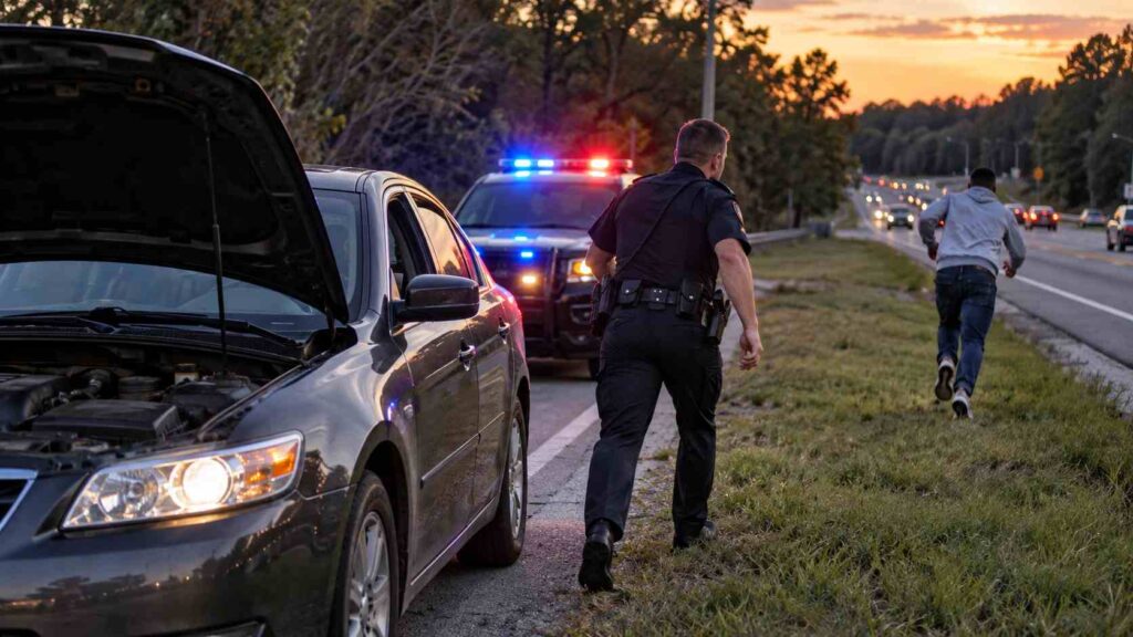 Policial para para ajudar motorista com carro quebrado, mas descobre 10 mandados de prisão e ocorrência termina em perseguição