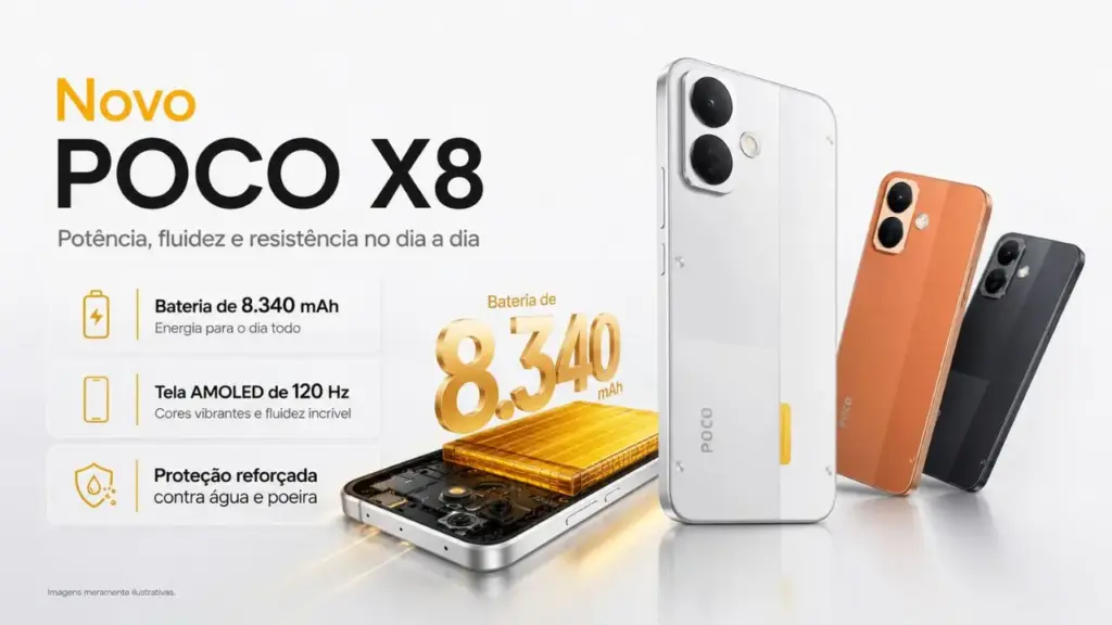 Xiaomi lança novo Poco X8 com bateria gigante de 8.340 mAh, tela AMOLED de 3.500 nits e 120 Hz por € 319 na Europa