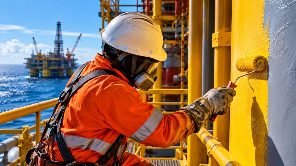 Vaga de emprego para trabalhar com pintura industrial no setor de petróleo e gás; exige ensino médio e experiência com jateamento e oferece plano de saúde, vale-alimentação e outros benefícios