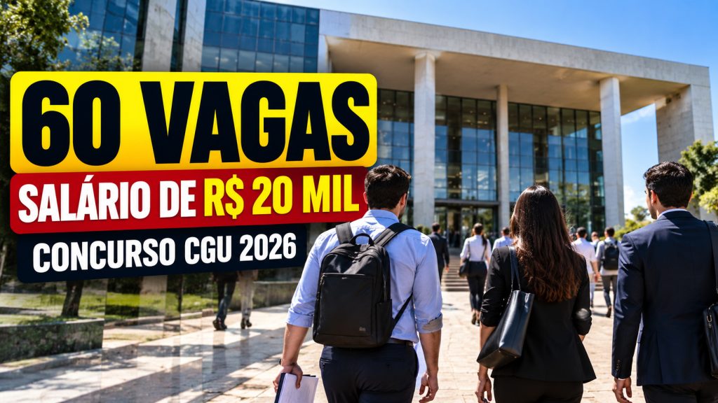 Concurso da CGU oferece 60 vagas para quem tem ensino superior em qualquer área, com salário inicial de R$ 20 mil, inscrições a partir de 10 de outubro e oportunidades em seis estados brasileiros