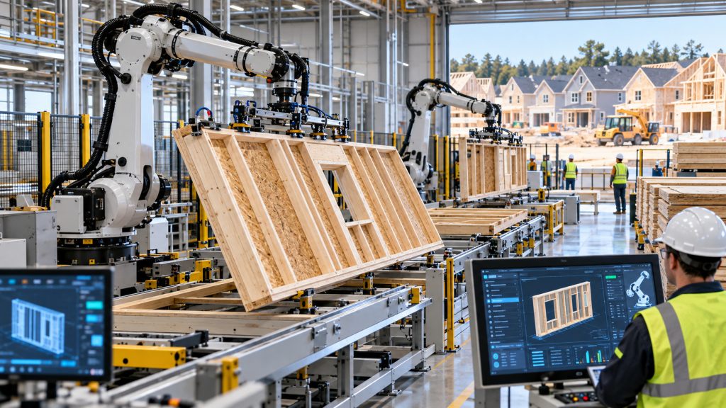 Maior construtora americana fecha acordo para produzir peças de mais de 1.250 casas com robôs e inteligência artificial, apostando em fábricas automatizadas para acelerar obras Maior construtora americana fecha acordo para produzir peças de mais de 1.250 casas com robôs e inteligência artificial, apostando em fábricas automatizadas para acelerar obras