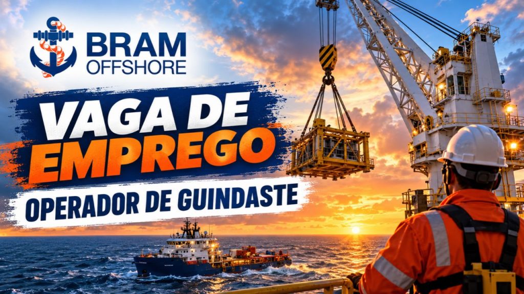 Bram Offshore abre vaga no Rio de Janeiro para Operador de Guindaste atuar em operações offshore, com salário a combinar e benefícios como plano de saúde, Pluxee, previdência e acesso a academia