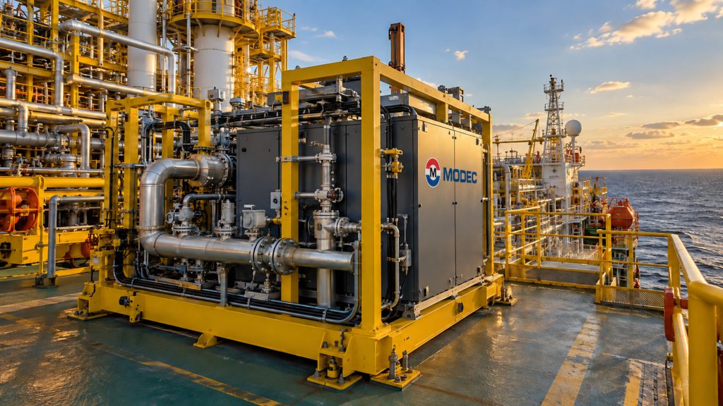 O gás que sai do próprio FPSO pode virar eletricidade com eficiência de quase 70%: MODEC e Eld Energy avançam com tecnologia que usa células a combustível e terá de provar desempenho nos testes no mar