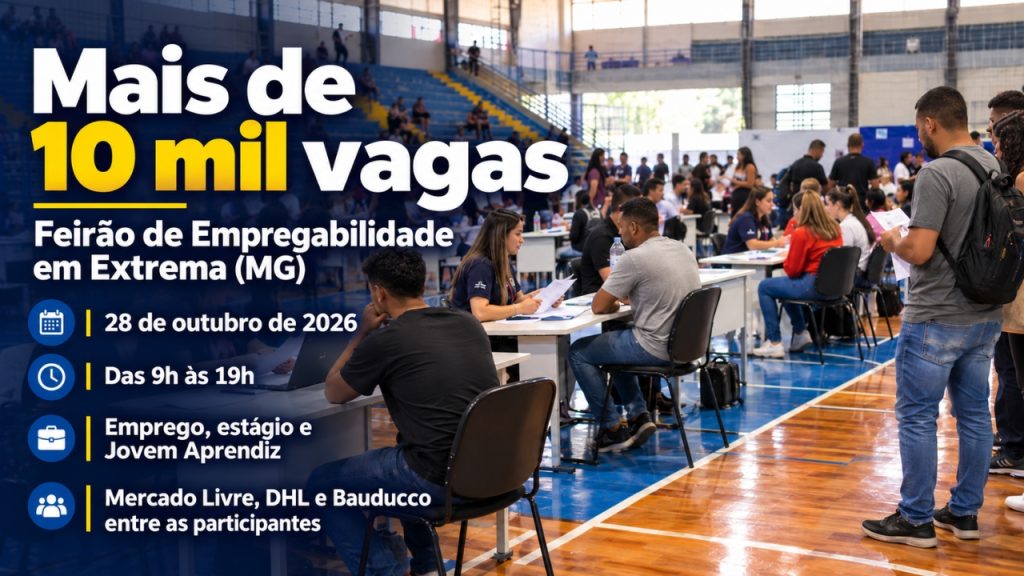 Mais de 10 mil vagas de emprego em um único dia: cidade de Minas Gerais reúne Mercado Livre, DHL, Bauducco e dezenas de recrutadores em feirão com entrevistas presenciais