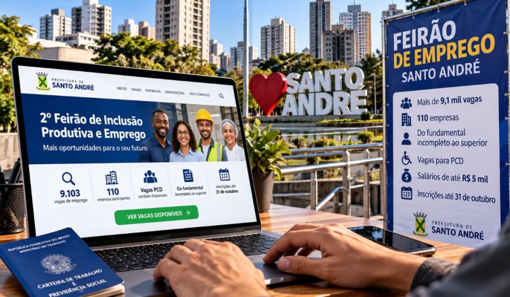 Mais de 9,1 mil vagas em 110 empresas: feirão de Santo André aceita candidatos do fundamental incompleto ao superior até 31 de outubro