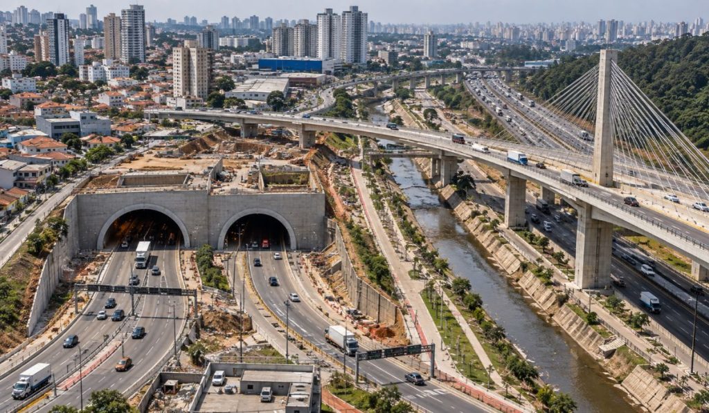 São Paulo prepara complexo de R$ 2,1 bilhões com túneis, viadutos, parque linear e nova ligação com a Imigrantes