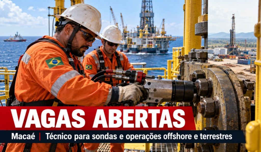 Subsea Drilling abre vaga em Macaé para técnico atuar em sondas e operações offshore e terrestres pelo Brasil