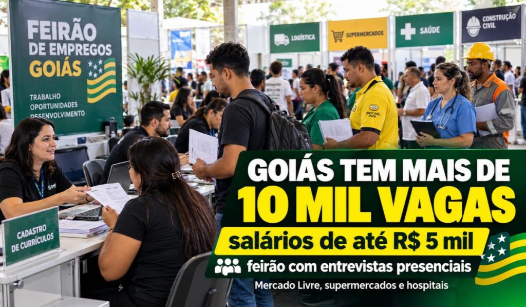 Mais de 10 mil vagas com salários de até R$ 5 mil: Goiás reúne Mercado Livre, supermercados e hospitais em feirão com entrevistas presenciais