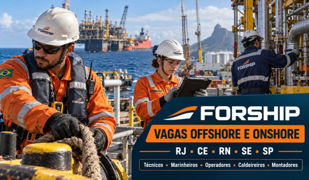 Forship abre vagas offshore e onshore em RJ, CE, RN, SE e SP para técnicos, marinheiros, operadores, caldeireiros e montadores
