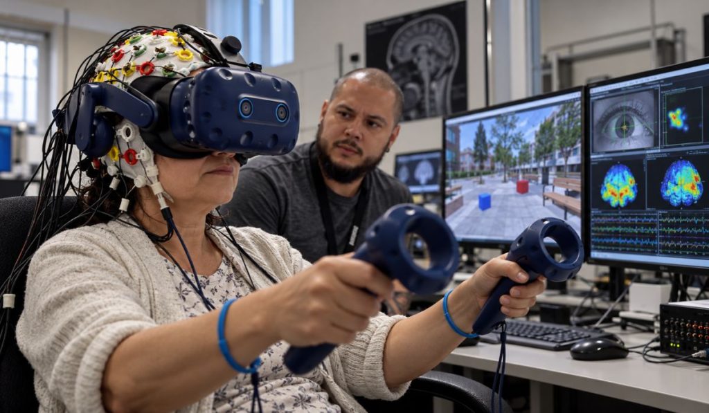 USP cria sistema com realidade virtual que monitora cérebro e olhos para detectar sinais precoces de perda de memória e demência USP cria sistema com realidade virtual que monitora cérebro e olhos para detectar sinais precoces de perda de memória e demência