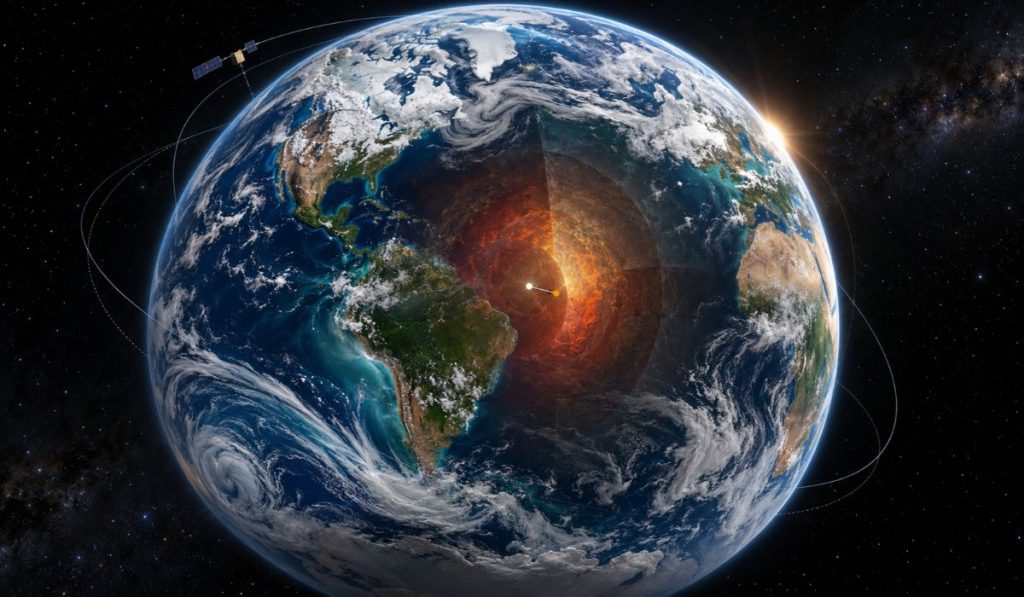 NASA revela que centro de massa da Terra não fica parado e se desloca milímetros conforme água, gelo e até o ar mudam de lugar