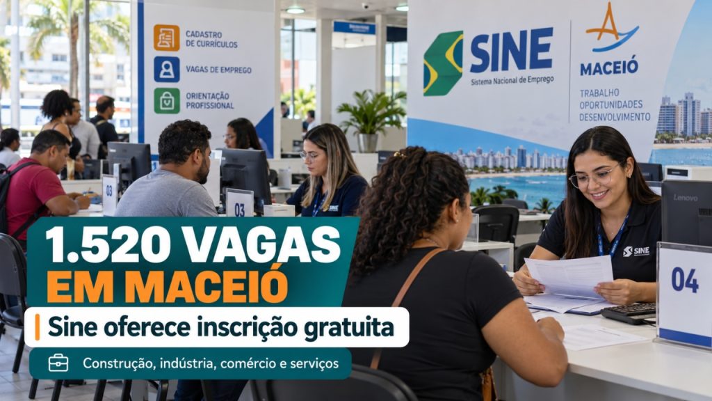 Maceió anuncia 1.520 vagas de emprego para pedreiros, auxiliares de produção, vendedores e técnicos; Sine oferece inscrição gratuita e inclui oportunidades para PCD