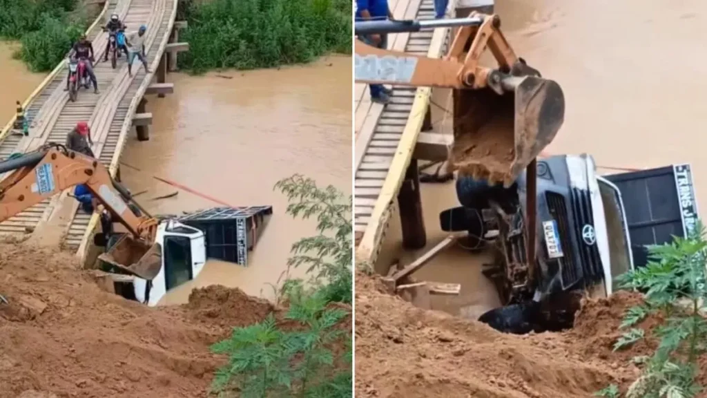 Veículo cai em rio após motorista perder controle em ladeira