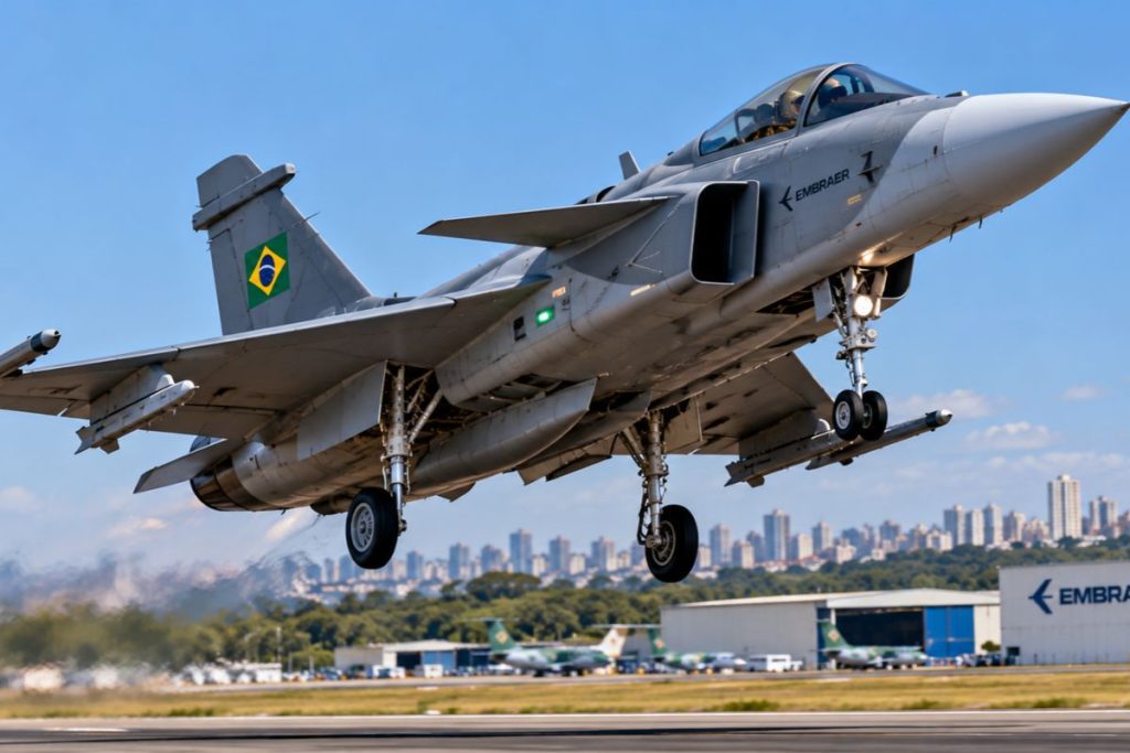Embraer fabrica no Brasil um caça supersônico de última geração e realiza o primeiro voo da aeronave em São Paulo