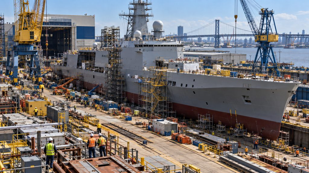 Estaleiro americano com mais de 2 mil trabalhadores recebe contrato para construir navios de 160 metros capazes de rastrear testes de mísseis, substituir embarcações de até 61 anos e acelerar a indústria naval dos EUA