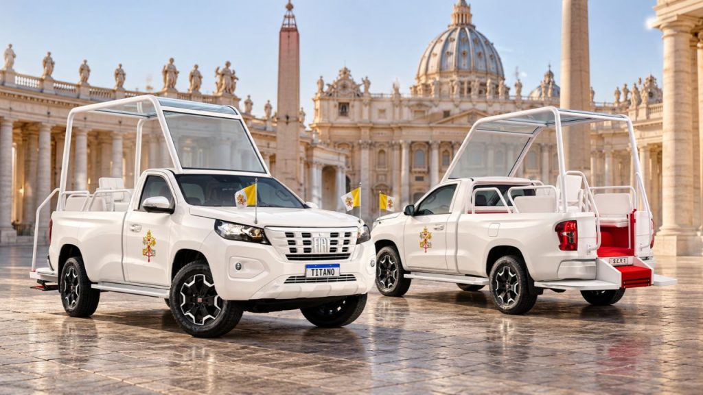 Fiat transforma Titano em Papamóvel exclusivo para Leão XIV, cria cabine simples que não é vendida na América do Sul e prepara picape para visita de 6 a 8 de novembro