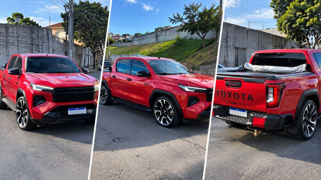 Empresa brasileira transforma Toyota Hilux 2016 em nova geração de 2027 com body kit, troca de capô, faróis, para-lamas, laterais, lanternas e tampa traseira, em projeto de cerca de R$ 50 mil feito em Goiás.