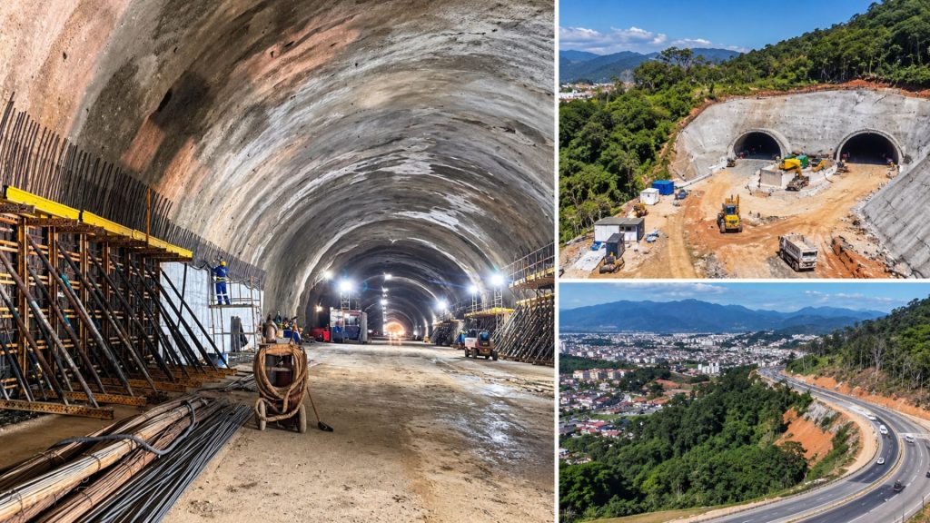 Túnel duplo colossal no Brasil ganha asfalto e novas contenções na BR-280, obra de R$ 228 milhões que integra duplicação de R$ 1,7 bilhão e avança em lote de 23,9 km com 82% de execução