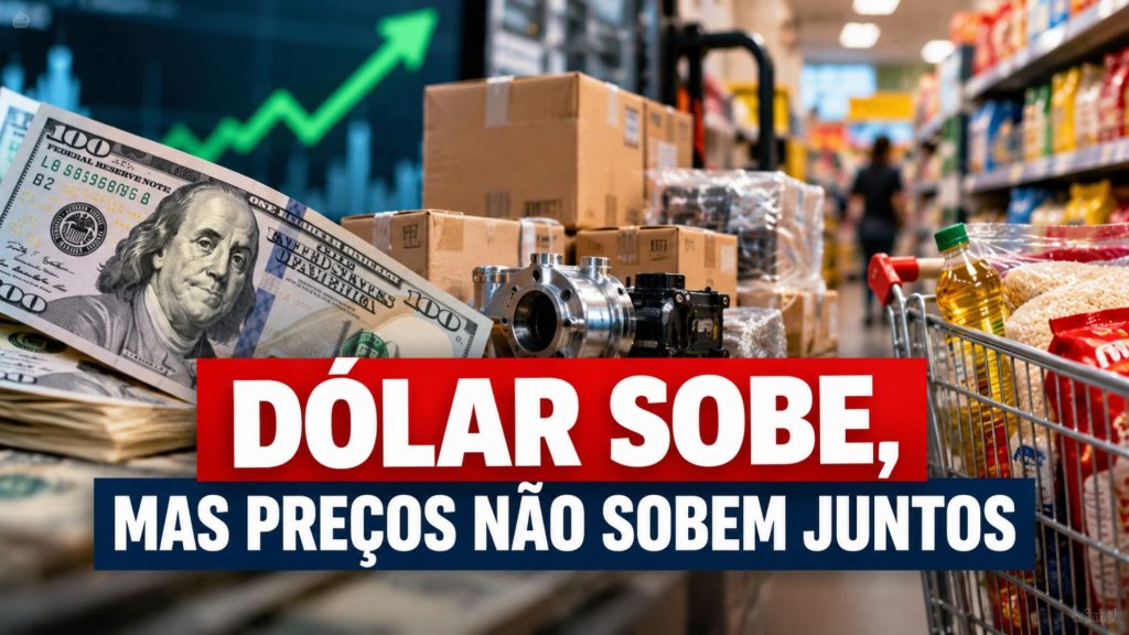 Brasil tem um amortecedor entre dólar e inflação: estoques antigos, contratos fechados, concorrência e margens fazem a alta cambial atravessar importações e indústria antes de alcançar os preços pagos pelo consumidor