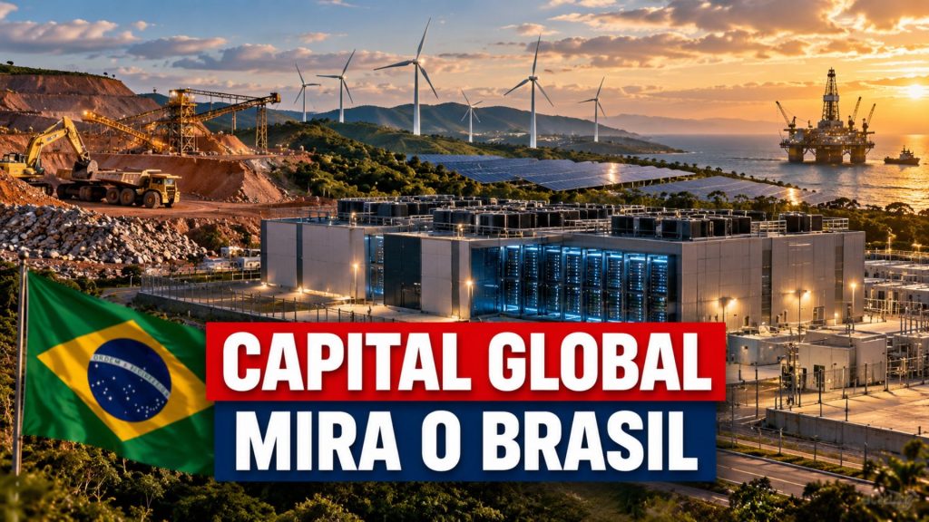 Brasil atrai US$ 86,6 bilhões em 12 meses e chama atenção com uma combinação incomum: 88% de eletricidade renovável, minerais estratégicos, petróleo e data centers disputando espaço entre investidores globais