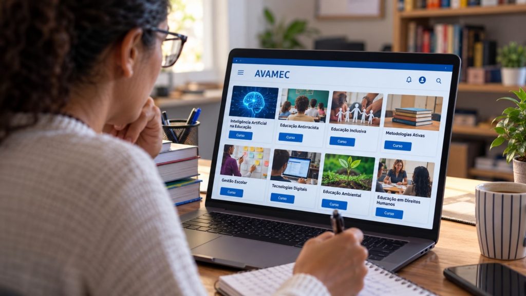 MEC libera dez novos cursos gratuitos para professores com certificado sem taxas e temas que vão da inteligência artificial à educação antirracista na plataforma Avamec, com inscrições realizadas pela internet