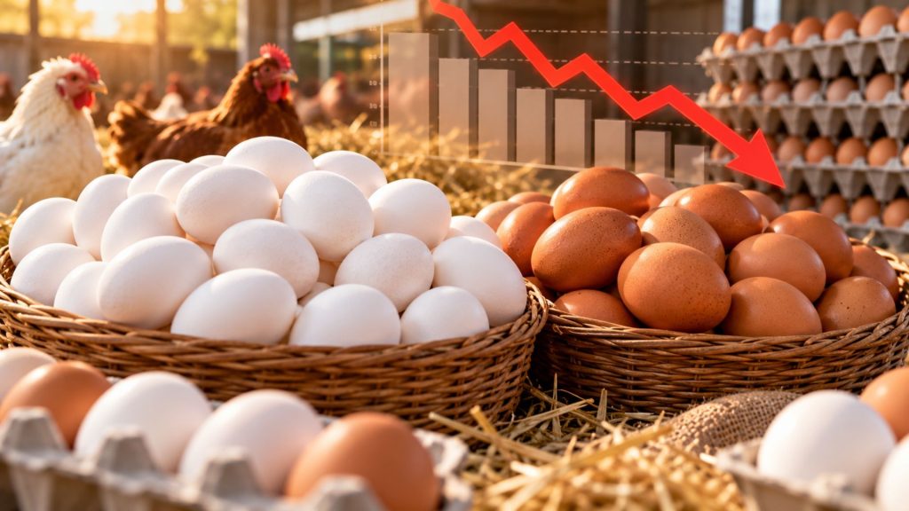 Ovos brancos e vermelhos têm menor diferença de preço desde 2022, após queda da demanda derrubar cotações, enquanto valores de outubro ficam nos níveis reais mais baixos desde 2019 Ovos brancos e vermelhos têm menor diferença de preço desde 2022, após queda da demanda derrubar cotações, enquanto valores de outubro ficam nos níveis reais mais baixos desde 2019