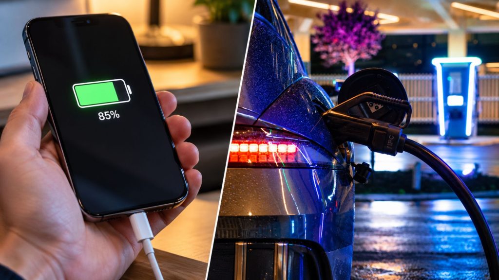 Seu celular e um carro elétrico têm algo em comum durante a recarga: ambos reduzem potência perto da bateria cheia, comportamento que ajuda a proteger as células contra estresse térmico