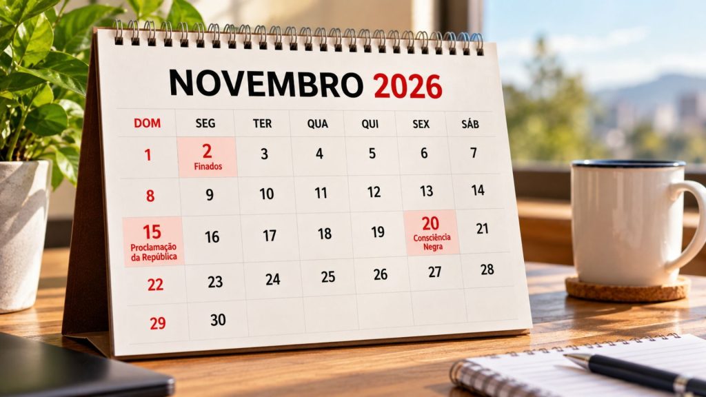 Três feriados nacionais caem em novembro de 2026, e duas datas podem render três dias seguidos de descanso para trabalhadores que não atuam aos fins de semana
