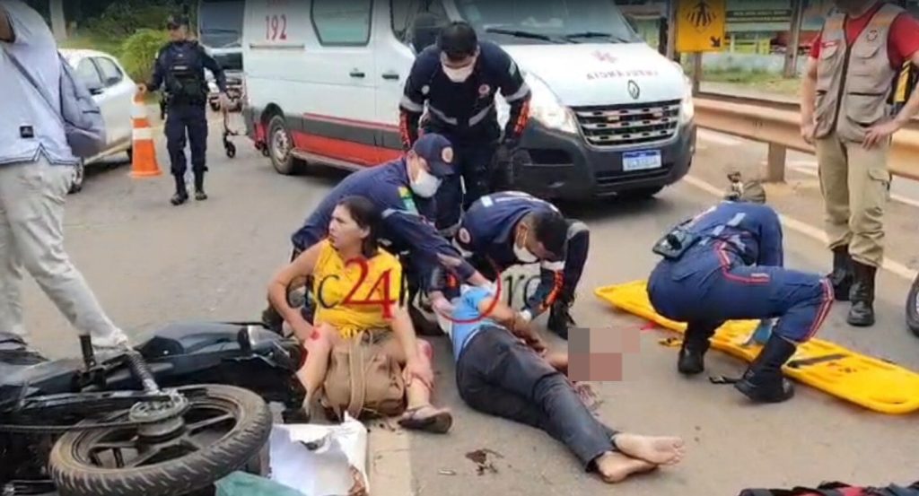 Duas pessoas ficam feridas após colisão entre moto e bicicleta no bairro Floresta Sul