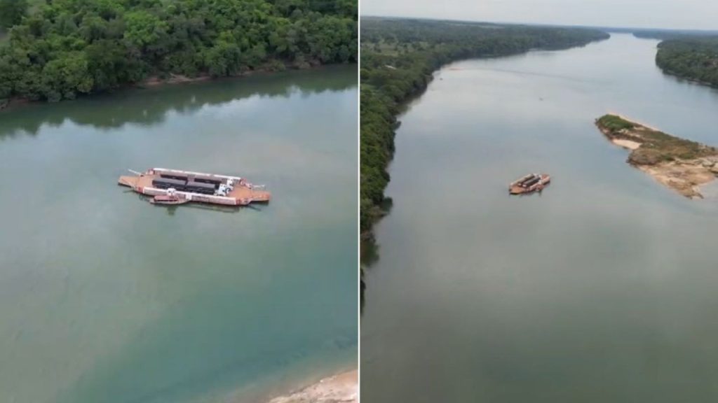 Motorista que levava carga pela balsa entre Pedro Afonso e Tupirama (TO) passou a noite no caminhão no meio do Rio Tocantins por 18 horas, e a travessia só volta a andar quando a usina de Lajeado solta mais água