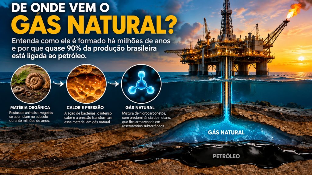 De onde vem o gás natural? Entenda como ele é formado há milhões de anos e por que quase 90% da produção brasileira está ligada ao petróleo