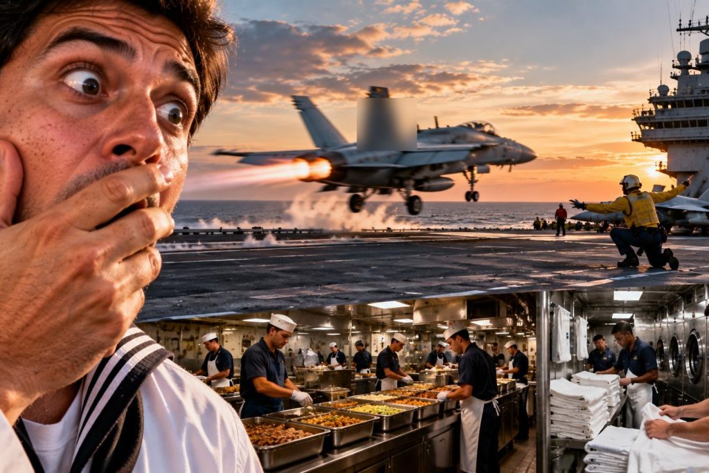 Porta-aviões de mais de US$ 13 bilhões usa catapultas eletromagnéticas, mas também precisa cuidar de tarefas comuns como lavar roupas e preparar milhares de refeições