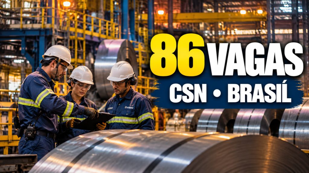 CSN abre vagas para ensino médio, técnicos, estagiários e superior em mineração, logística, produção e manutenção pelo Brasil, com aprendiz e PCD