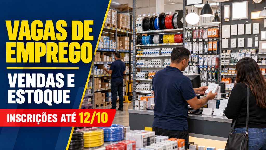 Empresa de materiais elétricos abre vagas de emprego na Bahia para vendedores, auxiliares de depósito e conferentes, com contratação efetiva e inscrições abertas até 12 de outubro