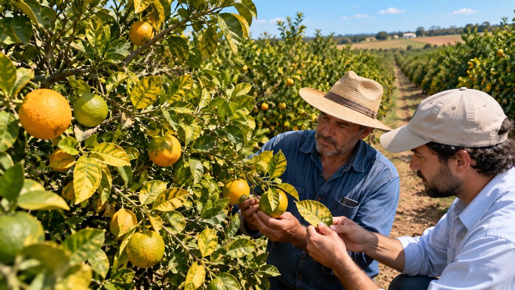 Doença sem cura atinge 48% das laranjeiras em São Paulo e Minas Gerais, compromete até 82% dos pomares em algumas regiões e obriga produtores a reconsiderar novos investimentos na citricultura Doença sem cura atinge 48% das laranjeiras em São Paulo e Minas Gerais, compromete até 82% dos pomares em algumas regiões e obriga produtores a reconsiderar novos investimentos na citricultura