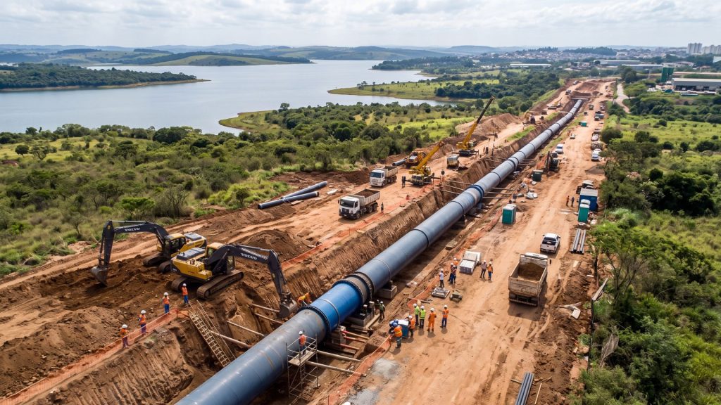 Sabesp começa a enterrar 38 quilômetros de tubulações gigantes de até 1,8 metro em uma obra de R$ 1,4 bilhão que vai transferir 4 mil litros de água por segundo e reforçar o abastecimento de milhões de pessoas na Grande São Paulo