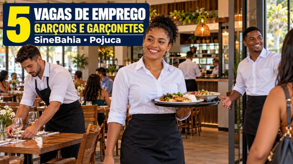 SineBahia abre 5 vagas de emprego para garçons e garçonetes nesta segunda-feira (26), exige ensino médio e seis meses de experiência; candidatos devem comparecer presencialmente com currículo e documentos