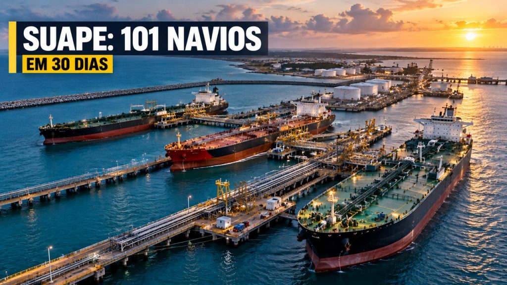 Terminal da Petrobras em Pernambuco recebe 101 navios em apenas 30 dias e alcança recorde histórico, com estrutura para atender 11 embarcações ao mesmo tempo Terminal da Petrobras em Pernambuco recebe 101 navios em apenas 30 dias e alcança recorde histórico, com estrutura para atender 11 embarcações ao mesmo tempo