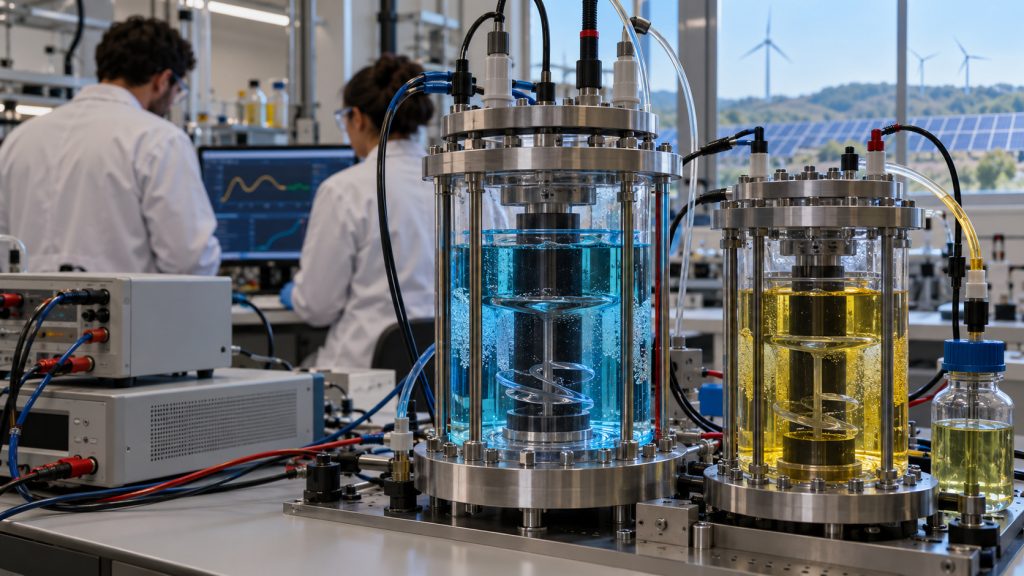 Unicamp desenvolve bateria de fluxo com eletrodos cilíndricos, alcança cerca de 400 ciclos em laboratório e mira sistemas BESS para armazenar energia solar e eólica no Brasil